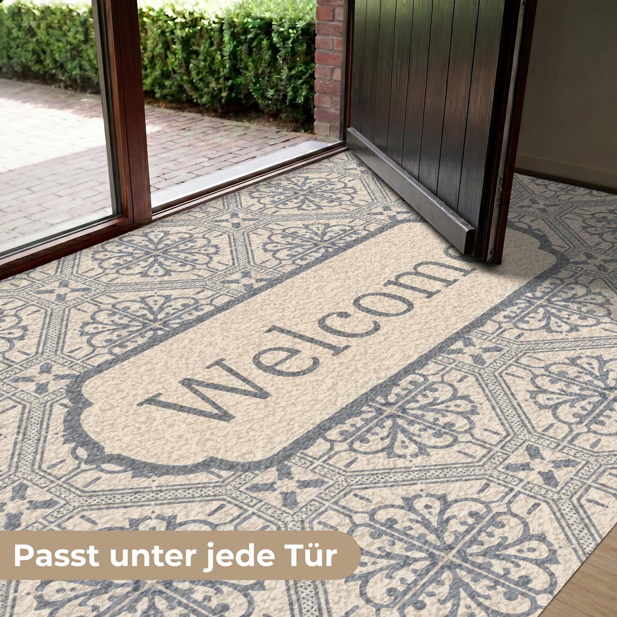 FUSSMATTE Willkommen - Klassisch - Grau Flurteppich 180x120 cm - Beige, Kunststoff (180/0.4cm) - MuchoWow