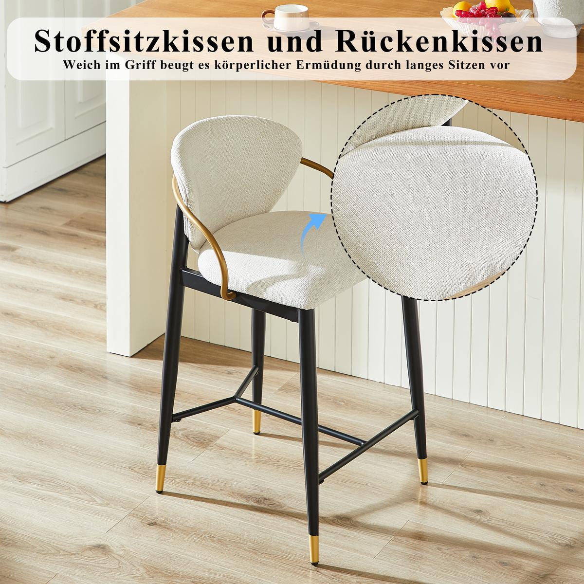 BARHOCKER 2ER-SET aus Chenille in Beige, Schwarz und Gold, mit Rückenlehne und Höhenausgleich - Beige, Textil (52/87/57cm) - Urban Meuble