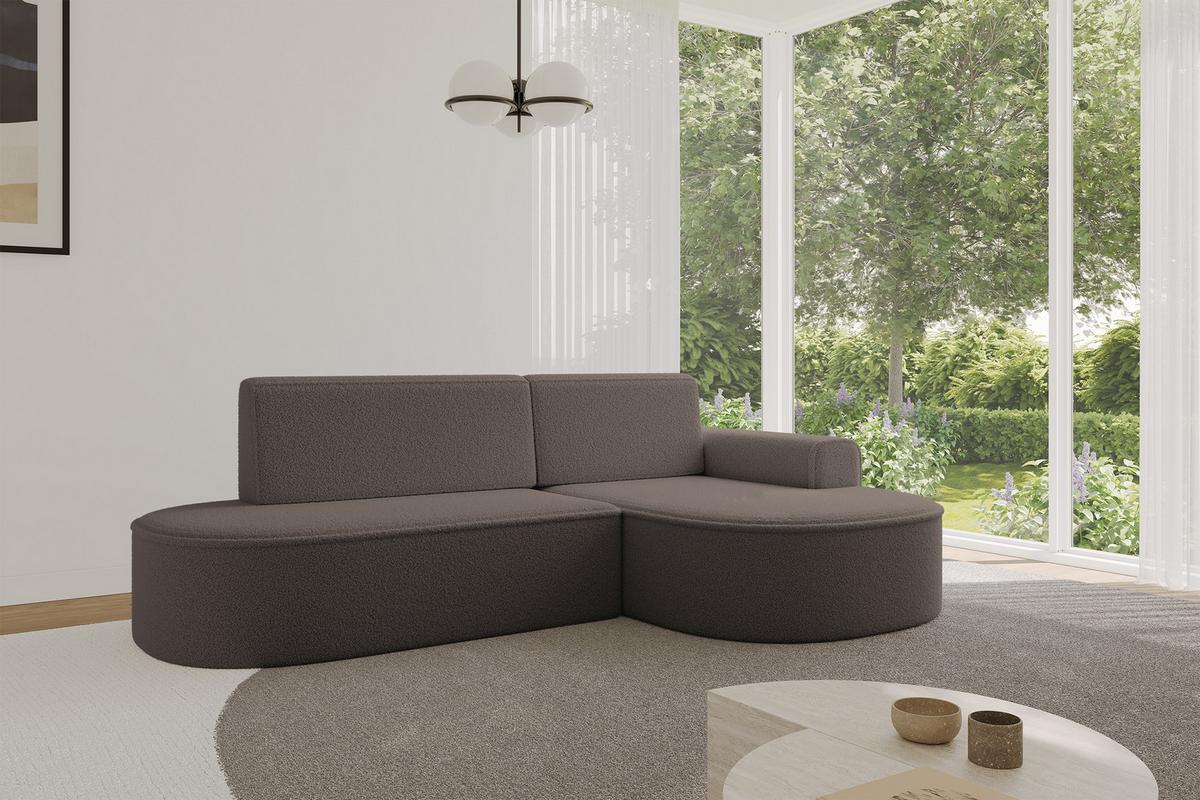 ECKSOFA mit Schlaffunktion und Bettkasten Ottomane Rechts MARI-L1-S - 283x167x73 cm Braun Bouclé - Schwarz/Braun, Holzwerkstoff/Kunststoff (167/283cm) - ALTDECOR