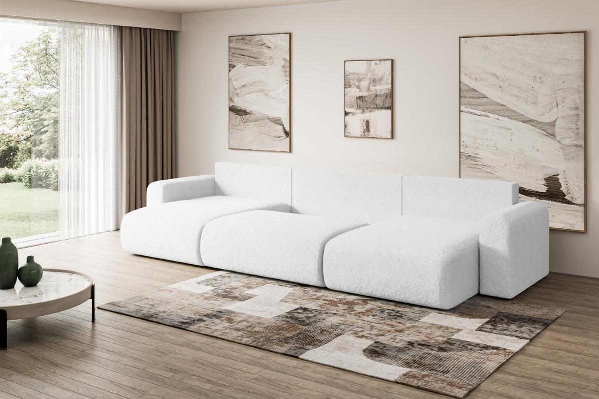 WOHNLANDSCHAFT mit Schlaffunktion und Bettkasten ORRO-U - 362x145x83 cm Weiß Bouclé - Schwarz/Weiß, Holzwerkstoff/Kunststoff (362/83/145cm) - ALTDECOR