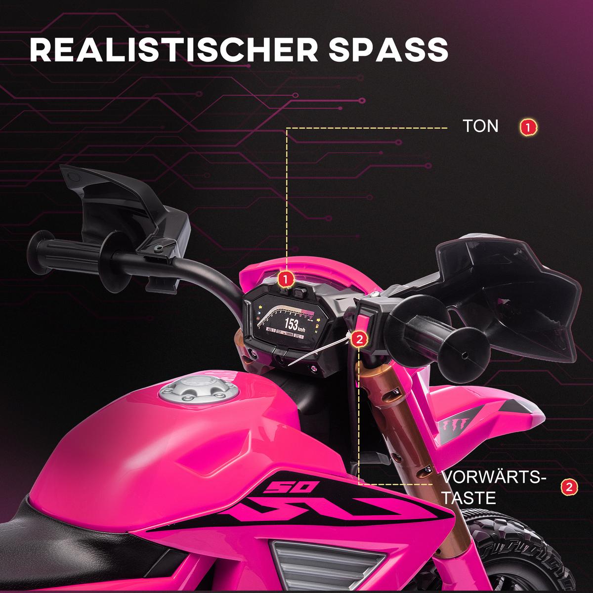 12V Elektro Kinder Motorrad, Kindermotorrad mit Stützrädern, bis 3 km/h Rosa - Rosa, Kunststoff (105/57/62cm) - AIYAPLAY