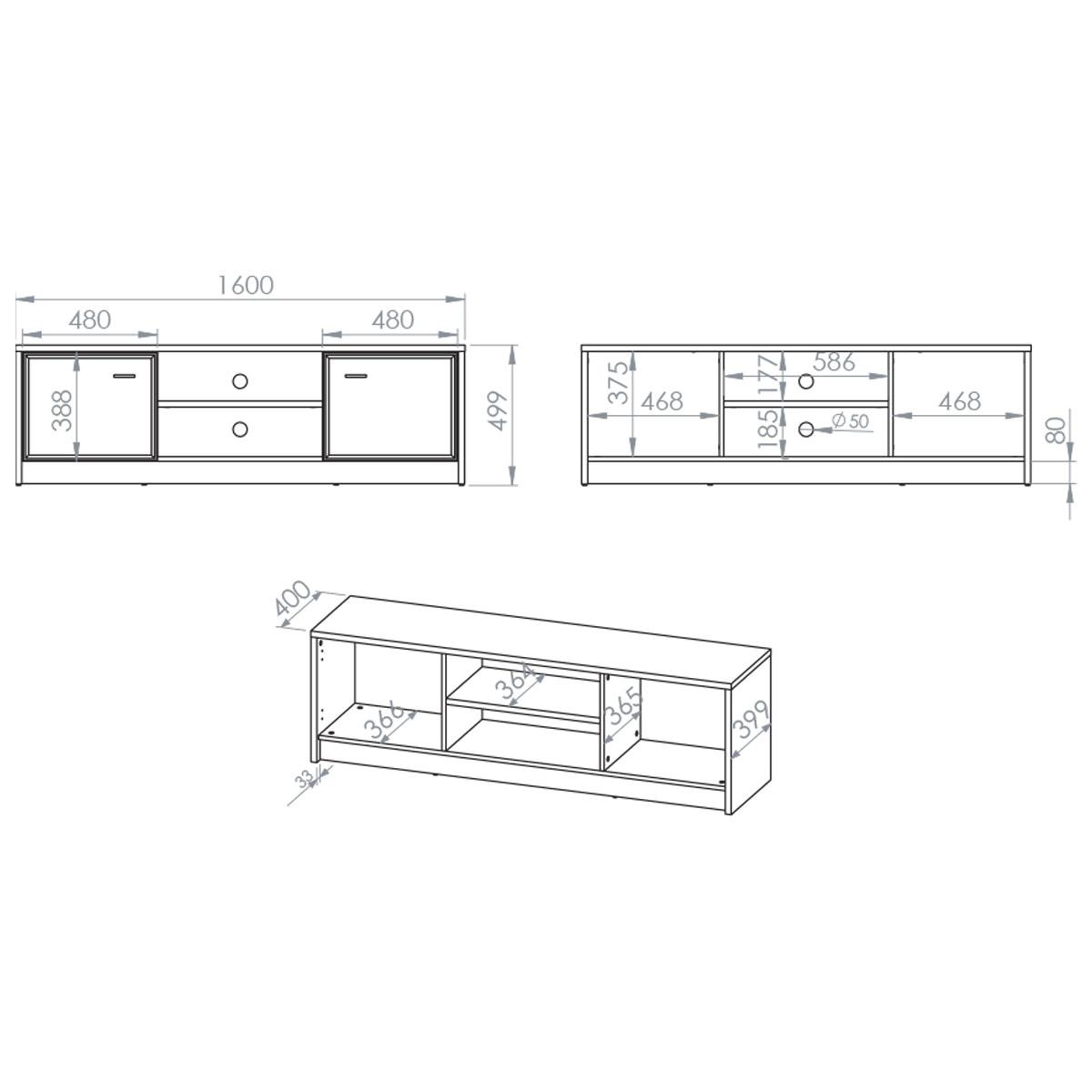 TV-MÖBEL Kaius Kaschmir und Dunkles Holz - Kaschmir, Holzwerkstoff (160/49.9/40cm) - Petits-meubles