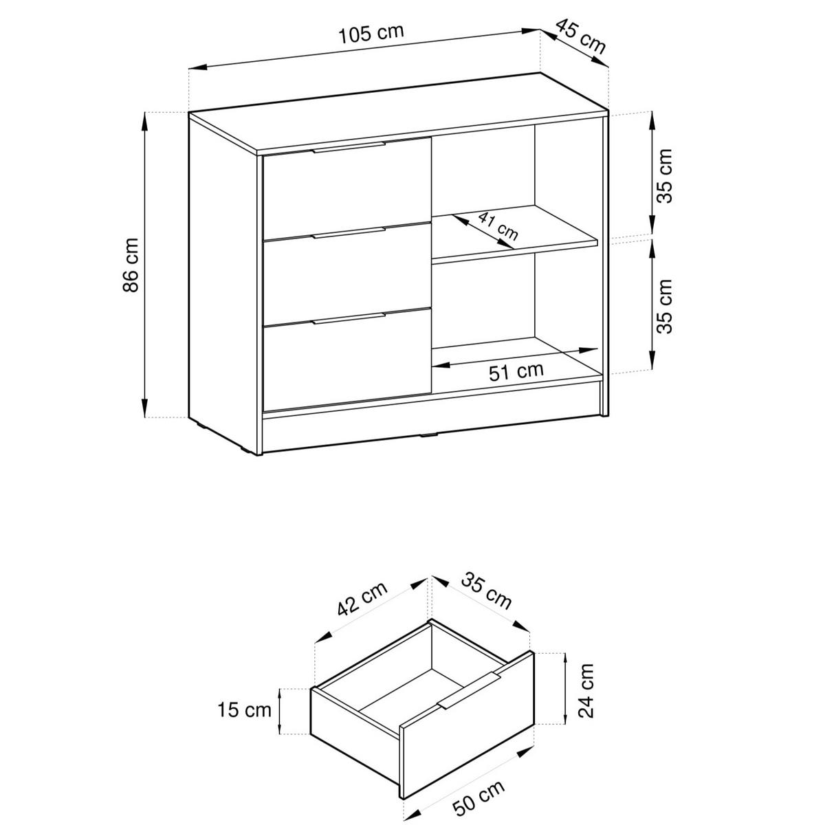 SIDEBOARD NELIANA 105/86/45cm mit 3 Schubladen 1 Türen Graphitfarben - Graphitfarben, Holzwerkstoff (105/86/45cm) - MASSENO