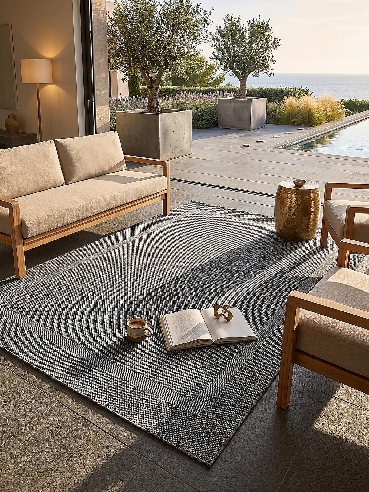 FLACHWEBTEPPICH Bordüre BORNO Polypropylen Anthrazit 140 x 200 cm - Anthrazit, Textil (140/200cm) - KADIMA DESIGN