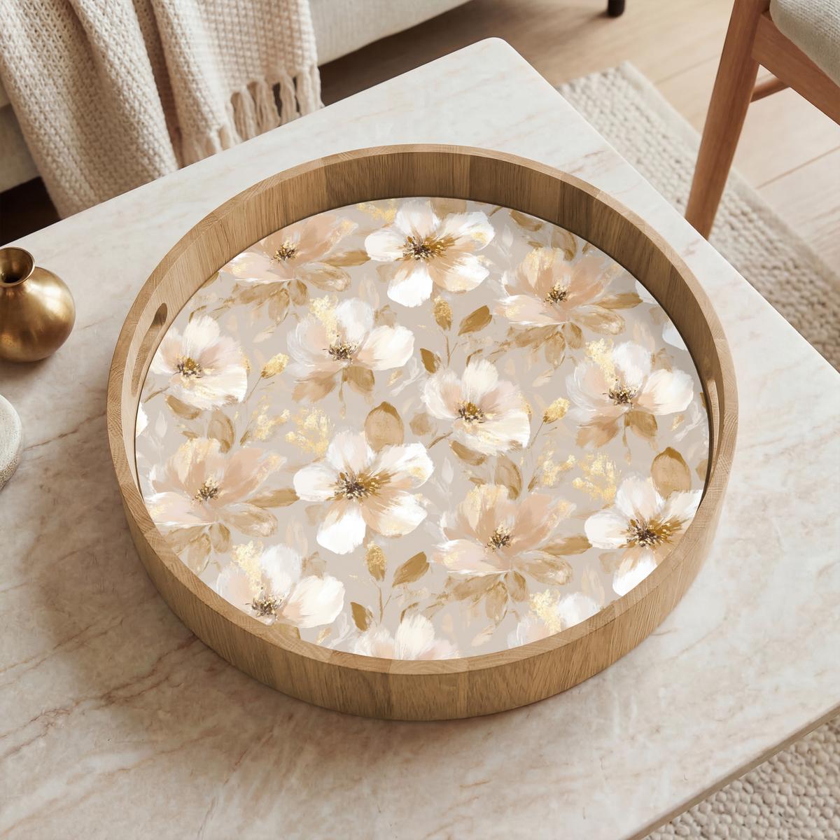 TABLETT Blumen - künstlerisch - Gold 40x40 cm - Beige, Holz (40/5/5cm) - OnlyWow