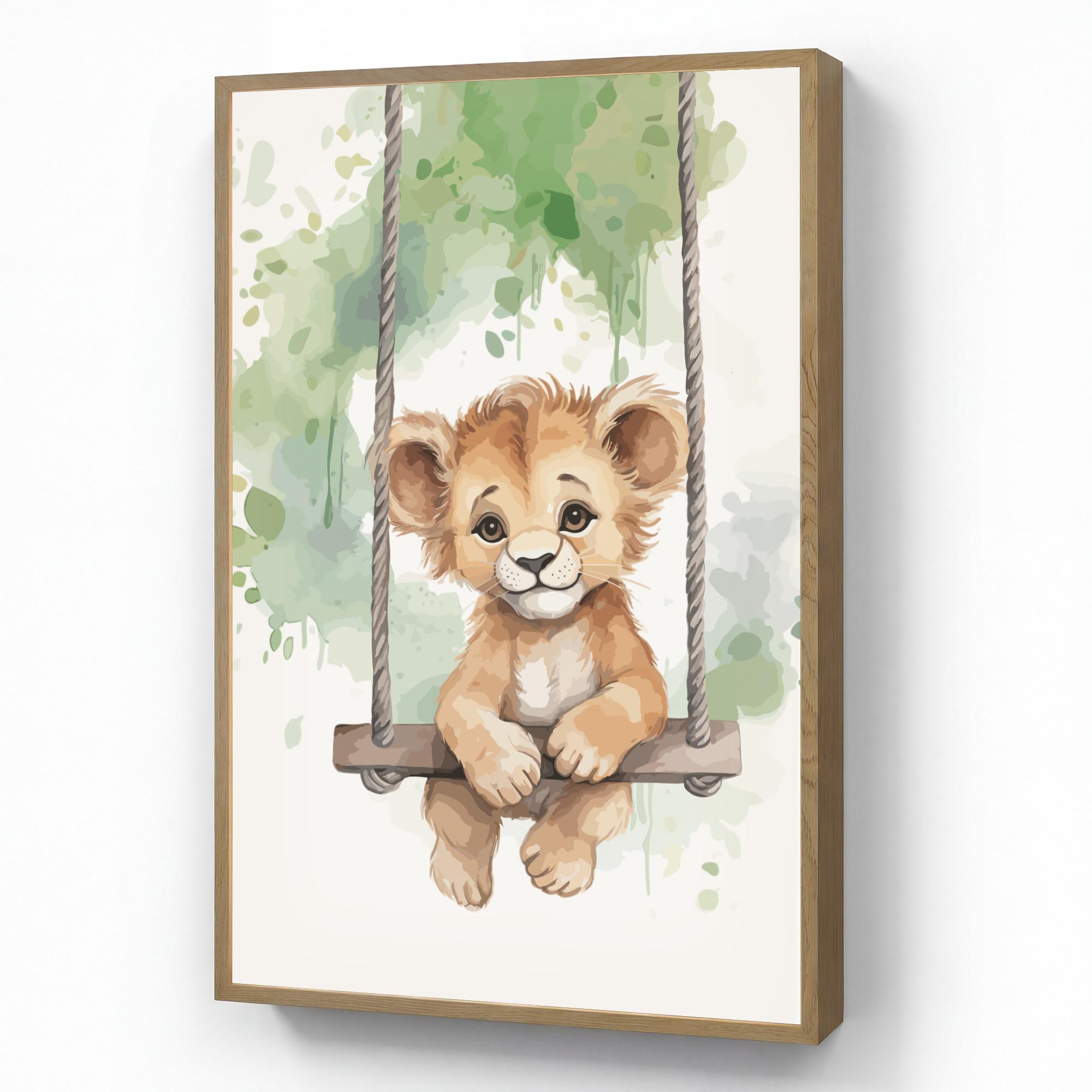 NACHTTISCHLAMPE MIT AKKU Löwe - Tier - Kinder - Dschungel 70x100 cm - Weiß, Holzwerkstoff (8/70/100cm) - OnlyWow