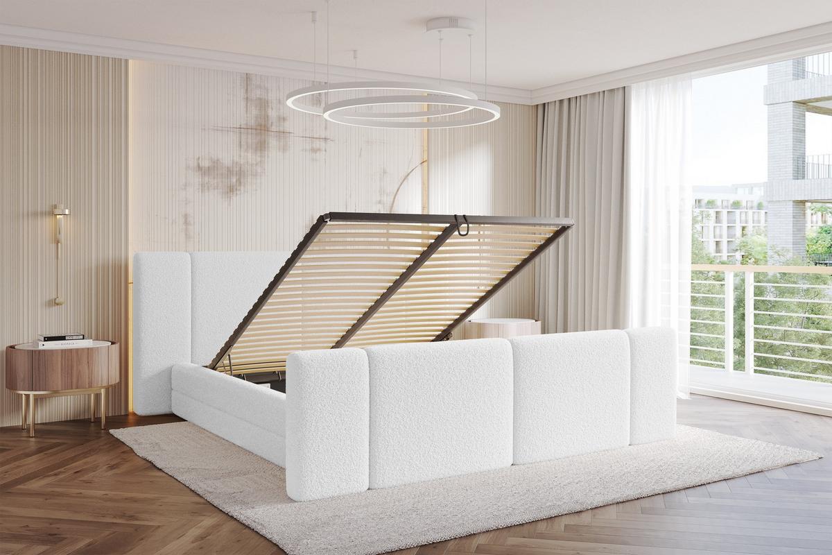 POLSTERBETT mit Bettkasten, Fußteil und Lattenrost, Bett mit Matratze H3/H4 - TEVO-Z 140x200 Weiß - Weiß, Holzwerkstoff/Textil (140/200cm) - ALTDECOR
