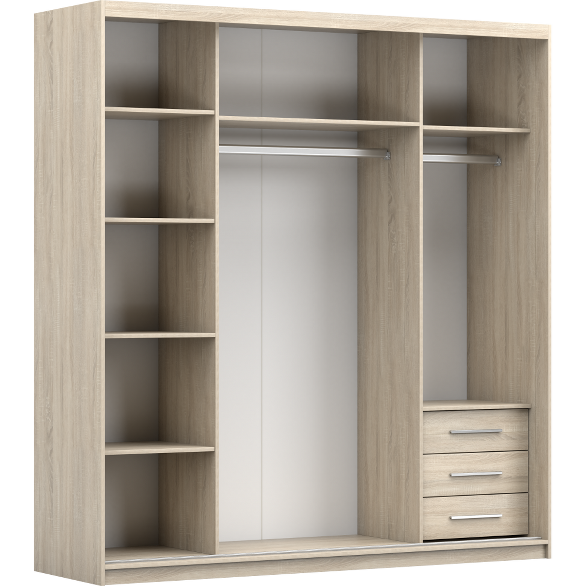 SCHWEBETÜRENSCHRANK 203/218/61/ cm 2-türig Pola 38 Sonoma Eiche/Weiß - Alufarben/Weiß, Glas/Holzwerkstoff (203/218/61cm) - imoebel24