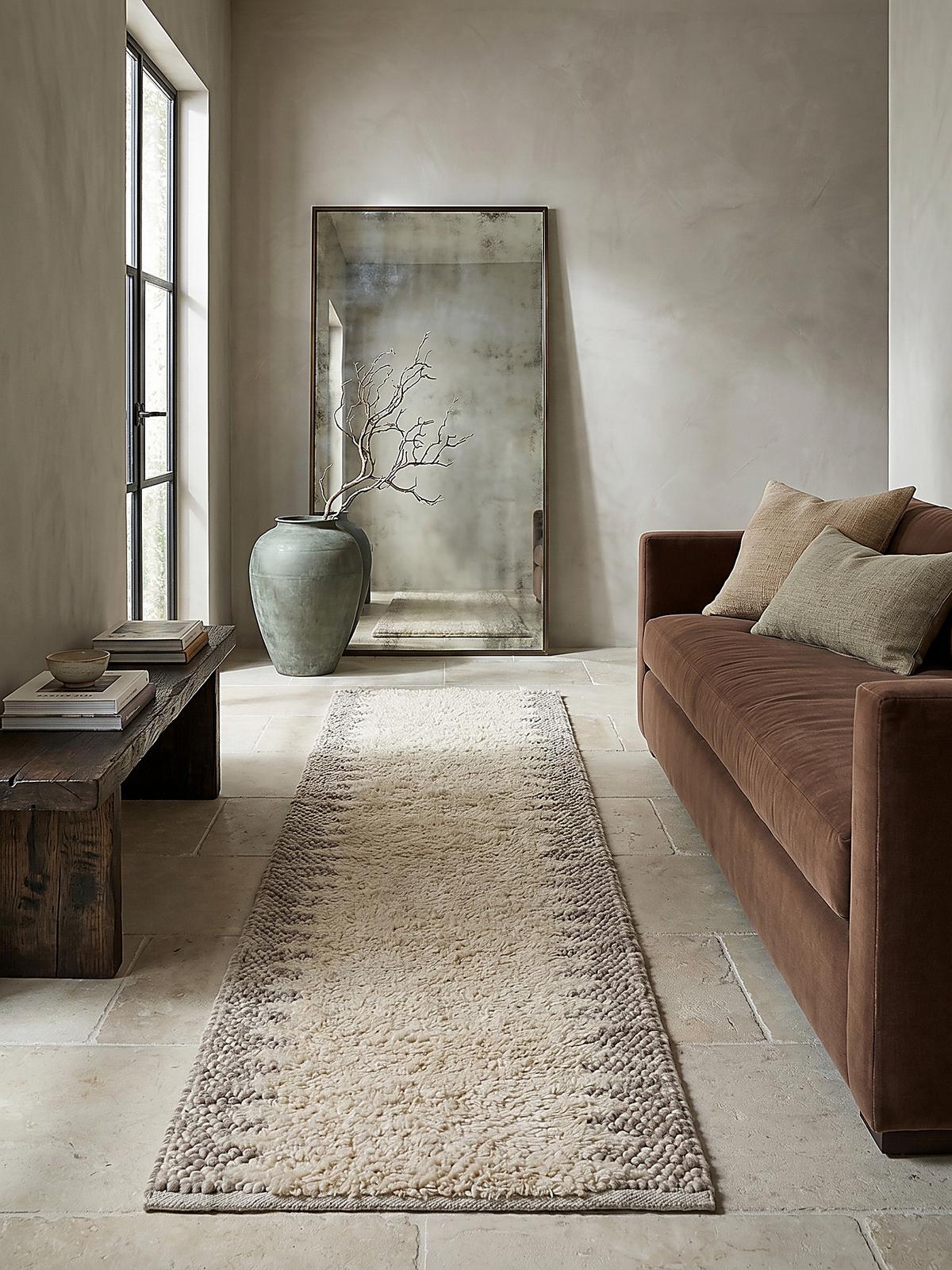 WOLLTEPPICH handgewebt MEDWAY, mit Bordüre, Beige, 60 x 230 cm - Beige, Textil (230/60cm) - KADIMA DESIGN