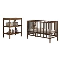 BABYZIMMER SET Keira mit Babybett Wickelkommode Buche massiv nussbaum - Nussbaumfarben, Holz (84/65/124cm) - 58aufmkessel