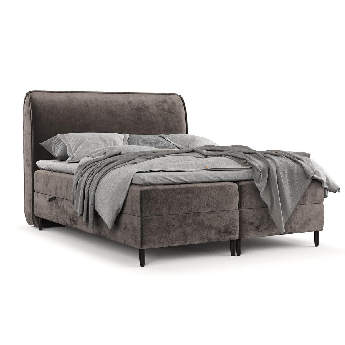 BOXBETT Lunaro 140/200 cm Braun im Lotta Stoff - Schwarz/Braun, Holz/Holzwerkstoff (140/200cm) - AltaBeds