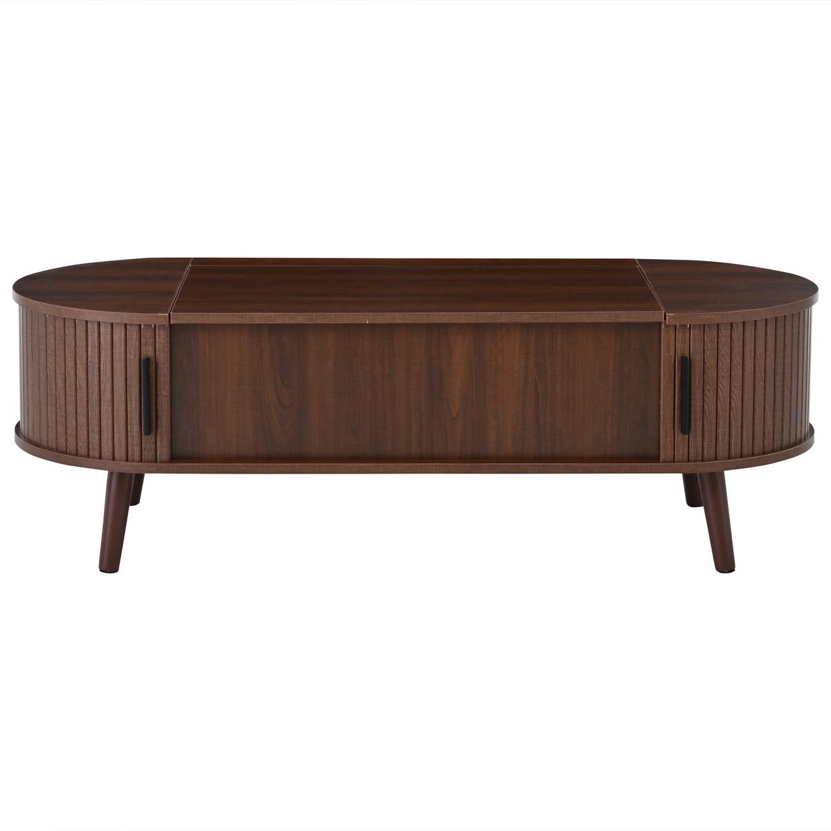 COUCHTISCH Walnuss Anhebbar mit Verstecktem Stauraum & Rolltür - Walnussfarben, Holzwerkstoff (50/120/39.5cm) - Urban Meuble