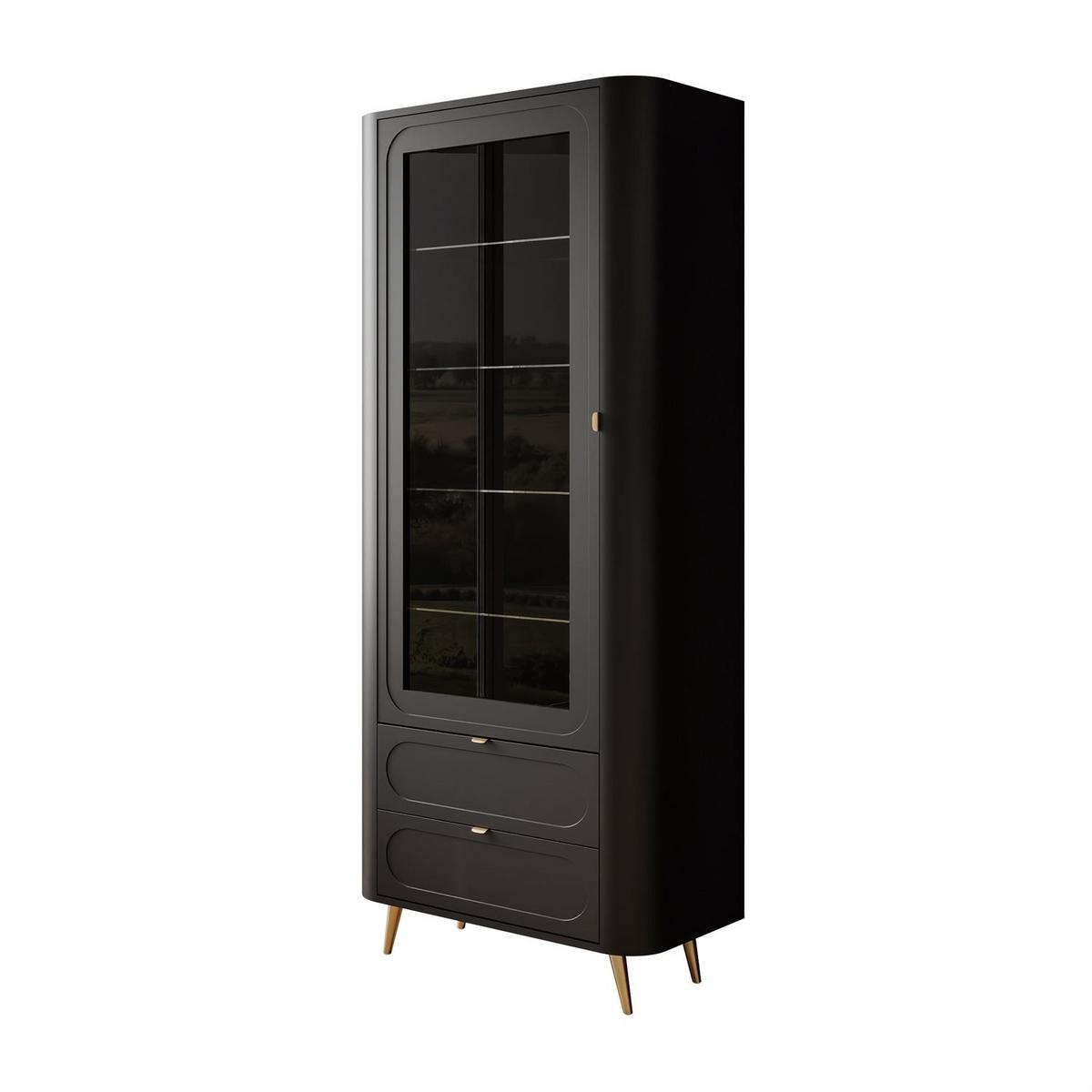 VITRINE SHADOW II verglast mit Regalböden - Schwarz, Holzwerkstoff (78/185/40cm) - Lookway