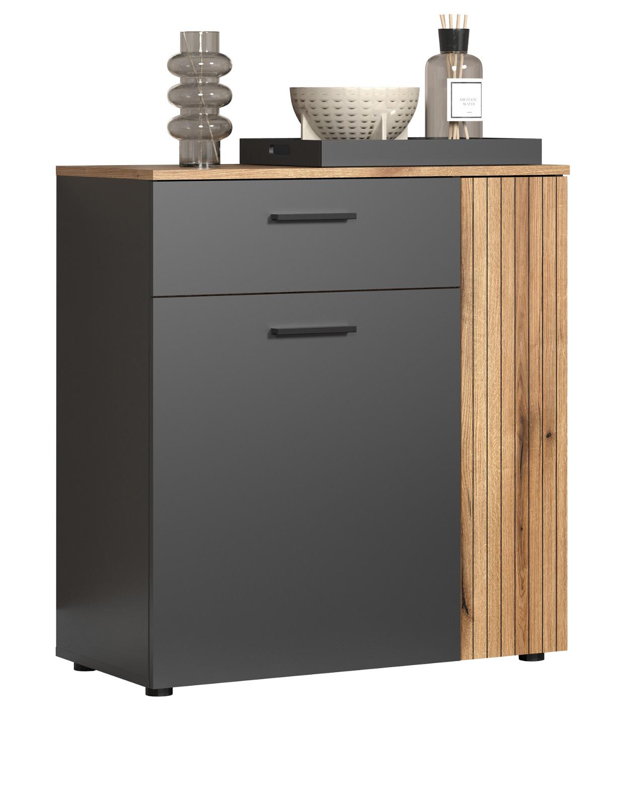 KOMMODE grau, Eiche Evoke 80 cm, Sideboard in modernem Design - Eichefarben/Anthrazit, Holzwerkstoff/Kunststoff (80/86/38cm) - Top.Furn