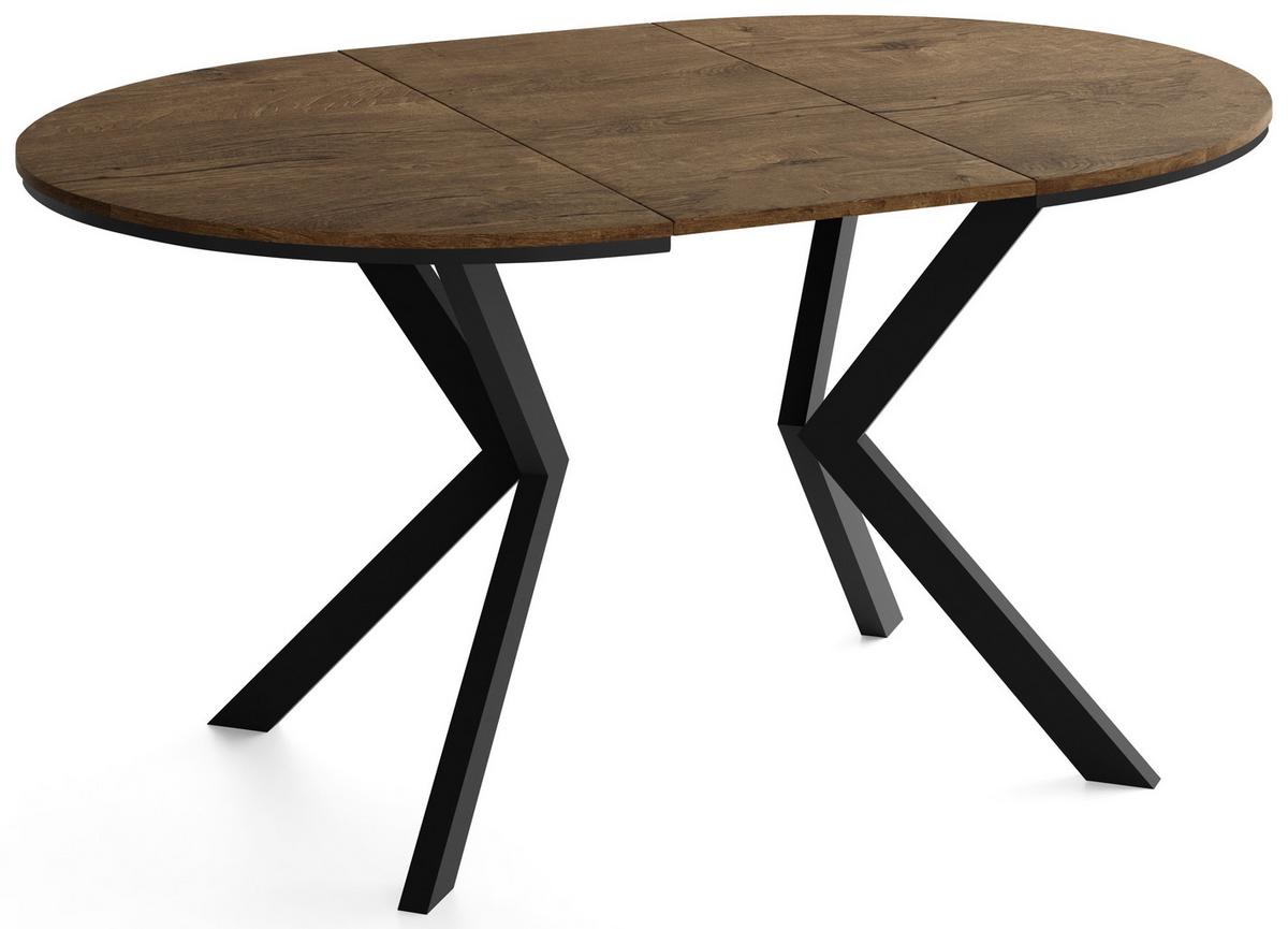 ESSTISCH Valio rund oval ausziehbar verlängerbar mit schwarzen Metallbeinen, Eiche Braun Rustikal 100-140/100/76 cm - Alteiche/Schwarz, Holzwerkstoff/Metall (100/140/76cm) - WFL GROUP
