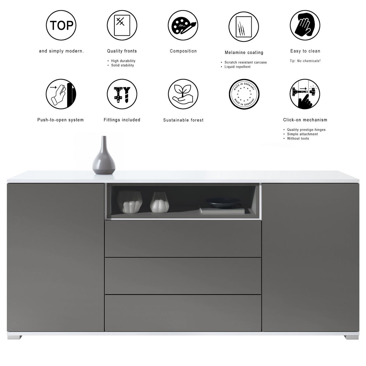 SIDEBOARD Skadu Schwarz matt - Schwarz, Holzwerkstoff (166.5/75.5/35cm) - Vladon