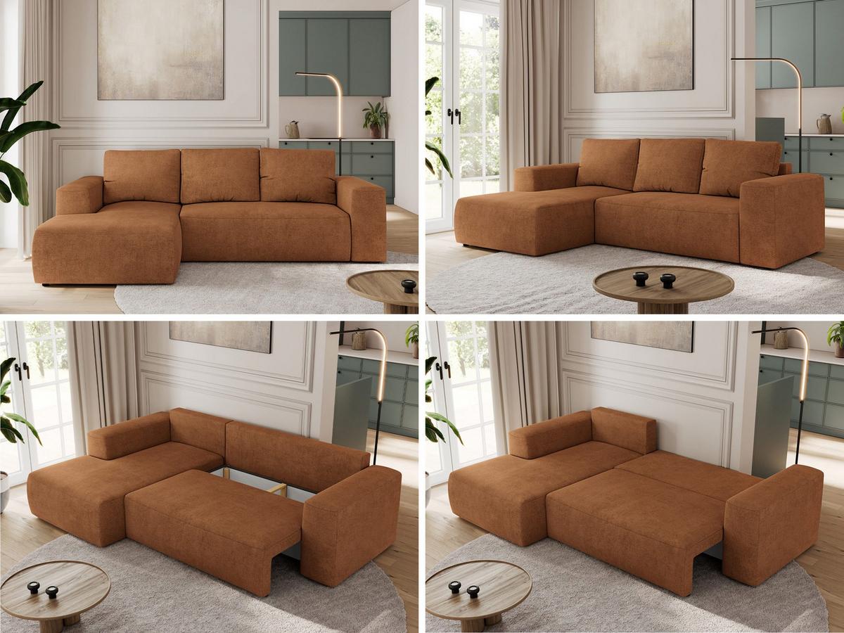 ECKSOFA TRENTINO L Orange Stukture - Links - Schwarz/Orange, Kunststoff/Textil (266/164cm) - MKS