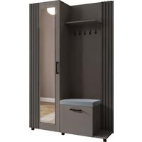 GARDEROBE Linaro mit Spiegel, Sitzbank in Lamellen-Optik 137/207/42 cm, Rechts - Dunkelgrau/Schwarz, Holzwerkstoff (137/207/42cm) - WFL GROUP