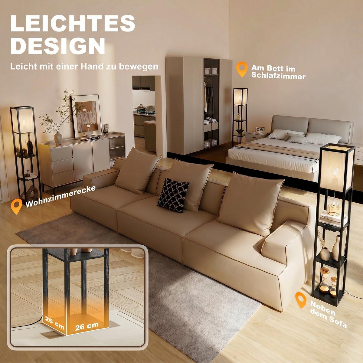STEHLAMPE Schwarz - Schwarz, Holzwerkstoff (26/26/161cm) - HOMCOM