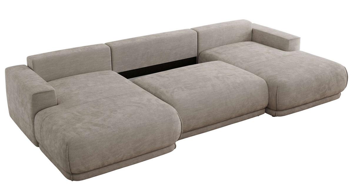 WOHNLANDSCHAFT RINA U Hellgrau Schenille glatt - Hellgrau/Schwarz, Kunststoff/Textil (360/85/170cm) - MKS