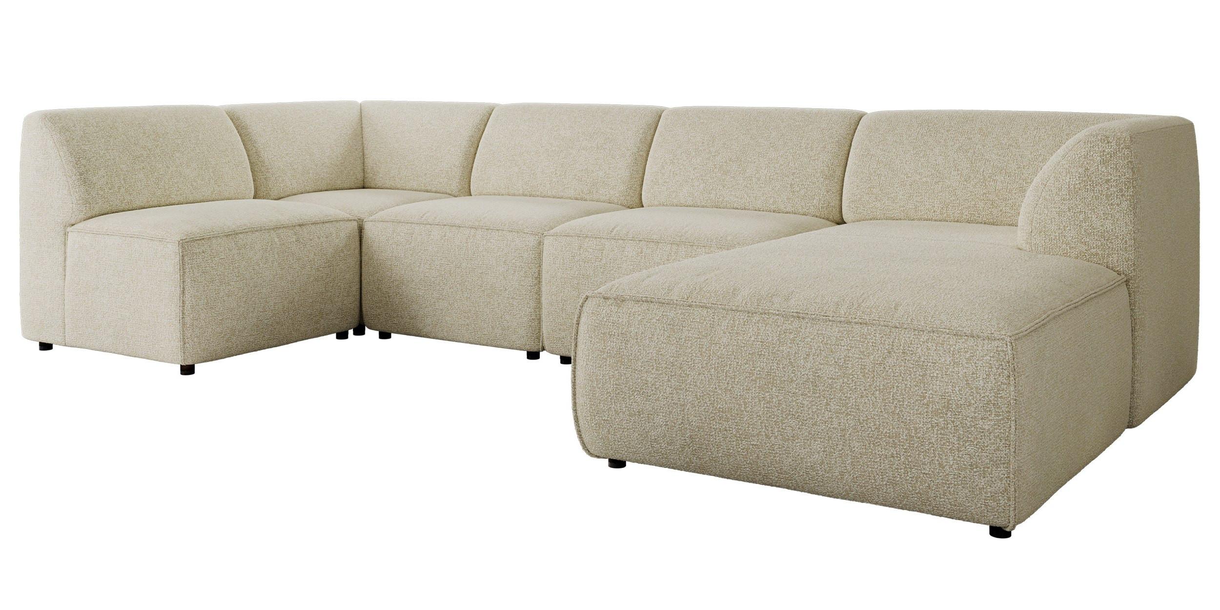 WOHNLANDSCHAFT MODARO U 5M - Creme Struktur - Rechts - Creme/Schwarz, Textil (345/78/180cm) - MKS