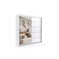 KLEIDERSCHRANK mit Spiegel-Schiebetüren und Aluminium-Leisten - MAKI - 200 cm Weiß - Weiß, Holzwerkstoff (200/216/61cm) - ALTDECOR