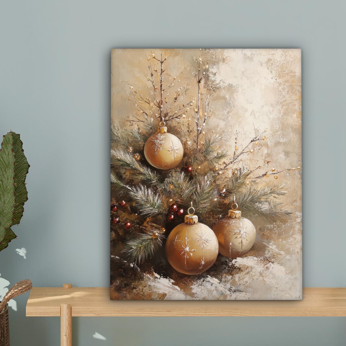LEINWANDBILD Weihnachten - Kugeln - Beige - Gold Room Decor 30x40 cm - Goldfarben, Textil (30/40cm) - MuchoWow
