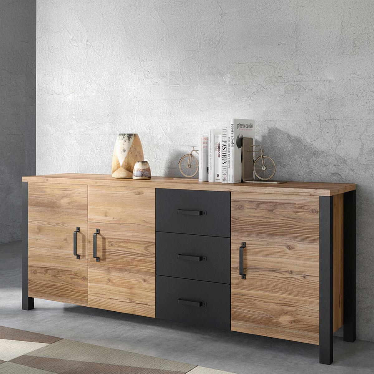 SIDEBOARD Lyam Holz und Schwarz - Schwarz, Holzwerkstoff (192/79/43cm) - Petits-meubles