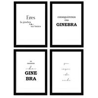 POSTER Set mit 4 Gin TypografieStil A3 Schwarzer Rahmen - Schwarz, Papier (29.7/3cm) - Nacnic