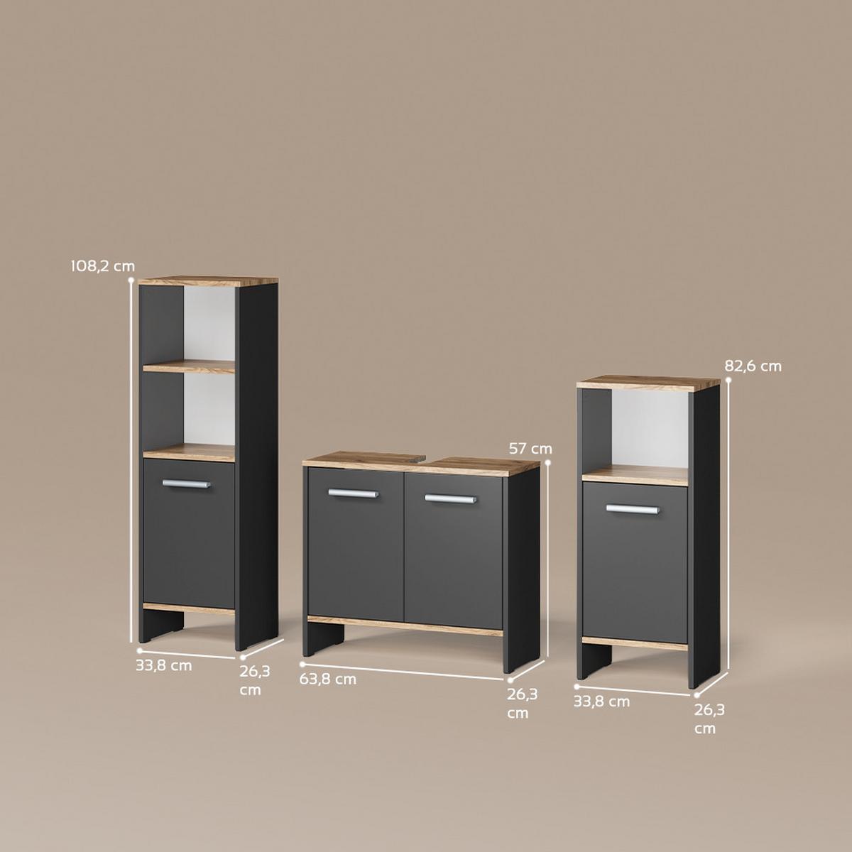 BADMÖBEL-SET Amalfi Anthrazit/Goldkraft Eiche 3-teilig - Honigeiche/Anthrazit, Holzwerkstoff (131.4/108.2/26.3cm) - Livinity®