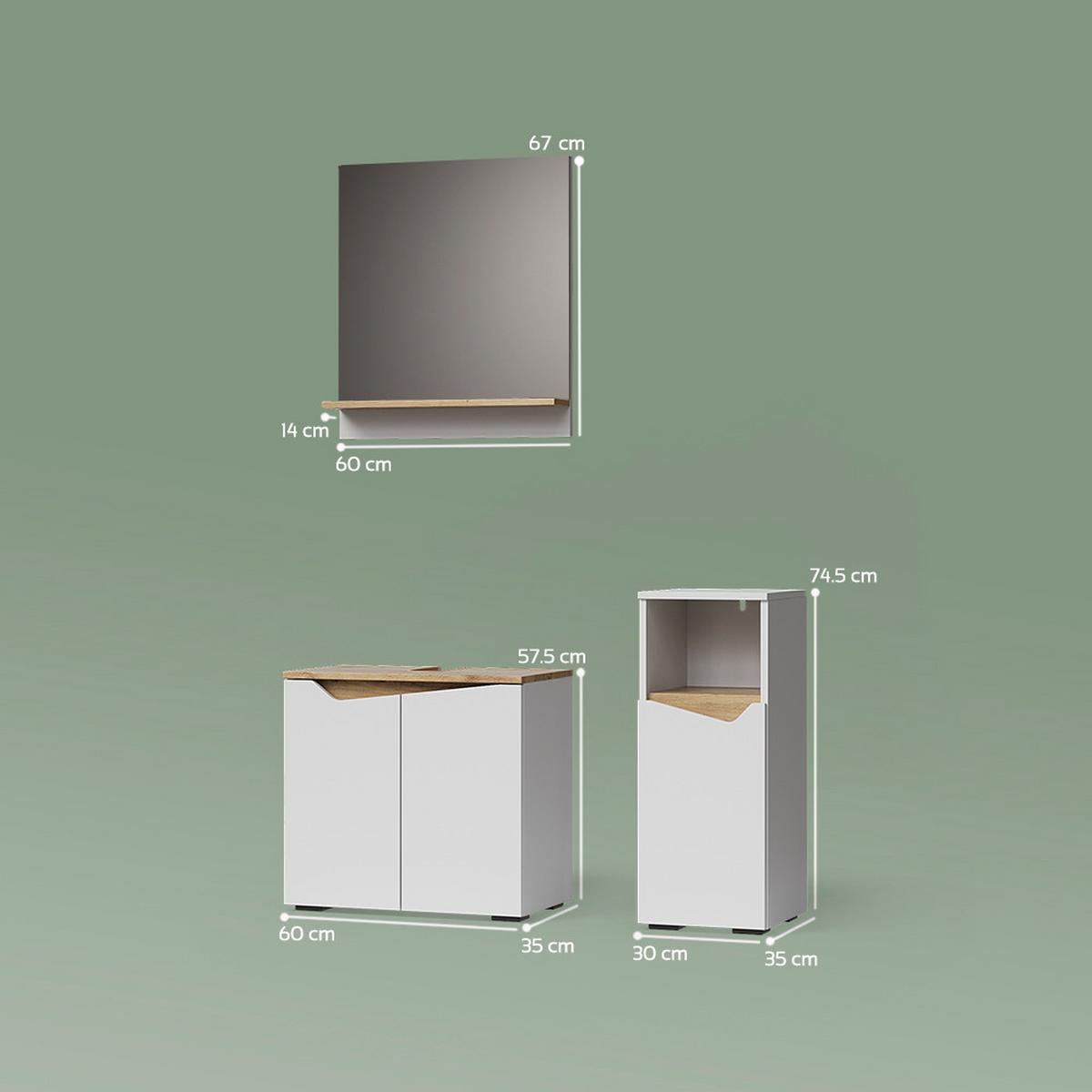 BADMÖBEL-KOMBINATION Timavo Weiß 3 Teile, mit Midischrank - Weiß, Holzwerkstoff (60/57/35cm) - Livinity®