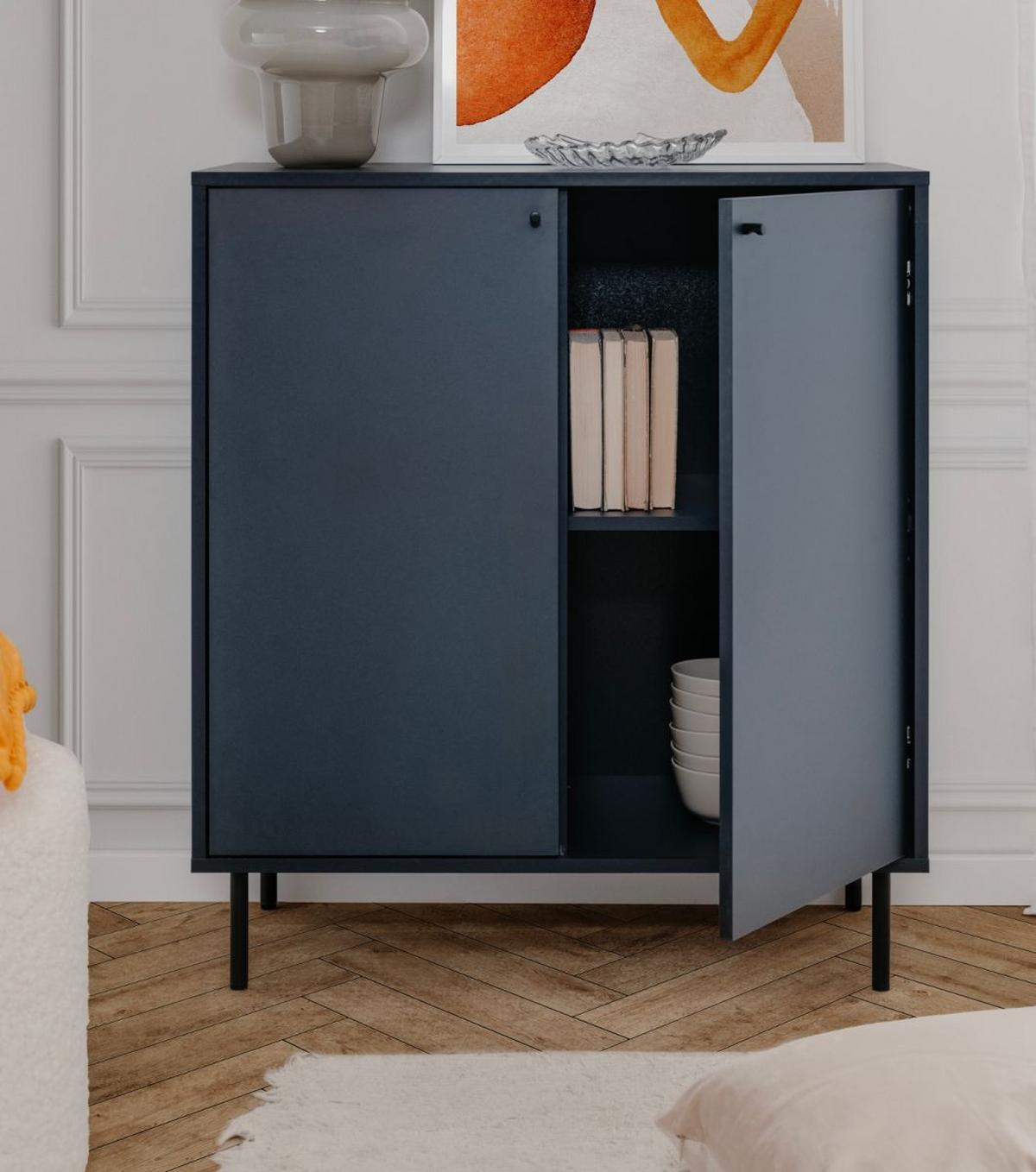 KOMMODE blau 80 cm, Sideboard 2-türig - Blau/Schwarz, Holzwerkstoff/Metall (80/90/40cm) - Furn.Design