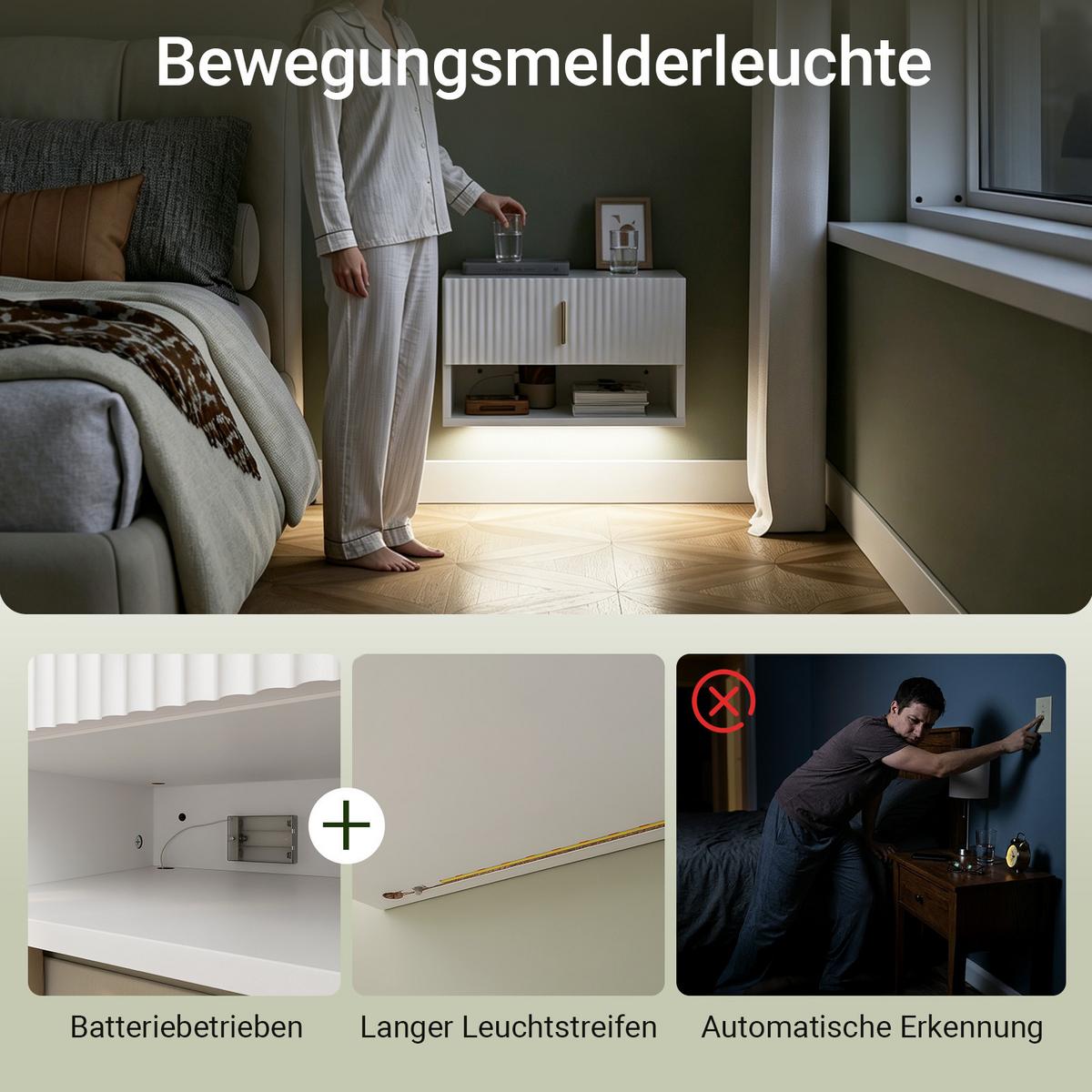 NACHTTISCH Schwebend Modern Weiß 40x30x26cm - Weiß, Holzwerkstoff (40/26/30cm) - SoBuy