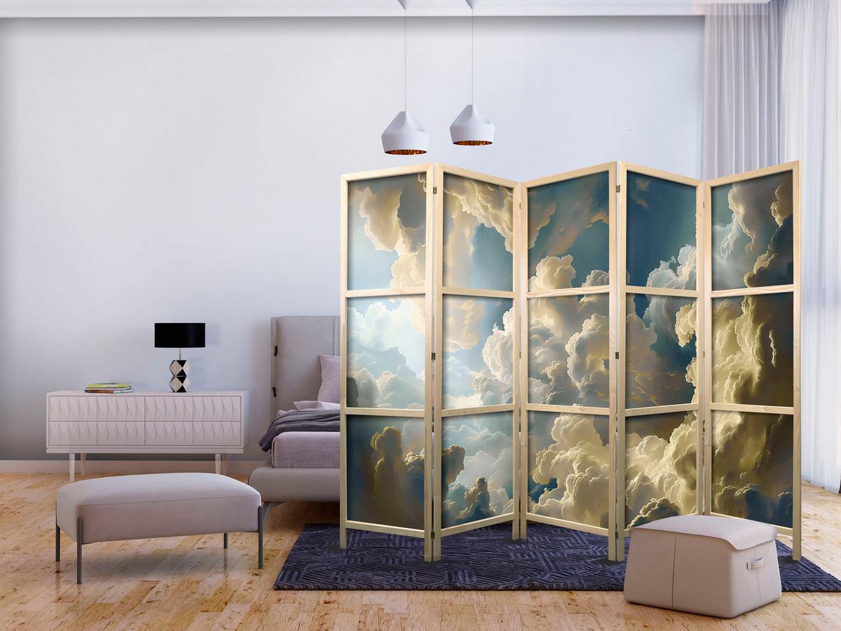 PARAVENT Japanischer 5-tlg 225x172 cm Malerische Wolken - Multicolor, Holz/Textil (225/172/3cm) - Muralo