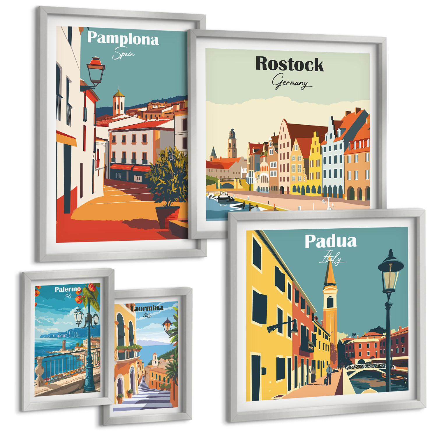 BILDER SET 5er Set - 50x50 cm & 20x30 cm & 40x60 cm Silberner Rahmen - Architektur der Küstenstädte - Silberfarben, Kunststoff (40/60cm) - TULUP
