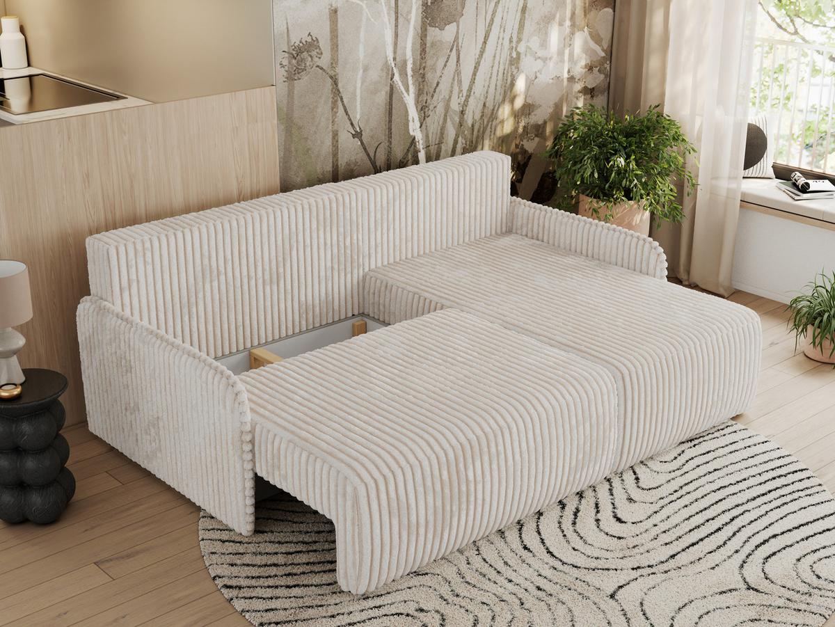 ECKSCHLAFSOFA ARPA L Creme Cord - rechts - Creme/Schwarz, Kunststoff/Textil (150/198cm) - MKS