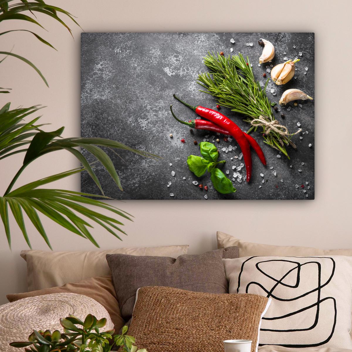 LEINWANDBILD Pfeffer - Kräuter - Gewürze - Beton Wandbilder 80x60 cm - Dunkelgrau, Textil (80/60cm) - MuchoWow