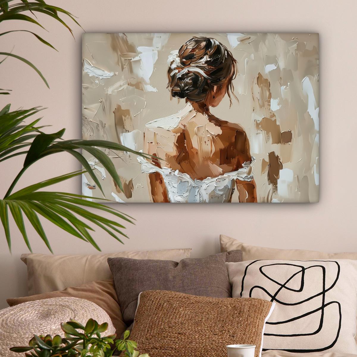 LEINWANDBILD Frau - Farbe - Abstrakt - Beige - Modern Wandbilder 80x60 cm - Sandfarben, Textil (80/60cm) - MuchoWow