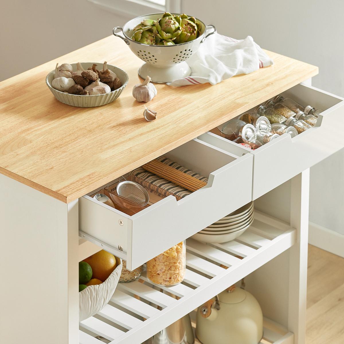 KÜCHENINSEL mit Rollen, Weiß-Natur 98x94x58 cm - Weiß, Holzwerkstoff (98/94/58cm) - SoBuy