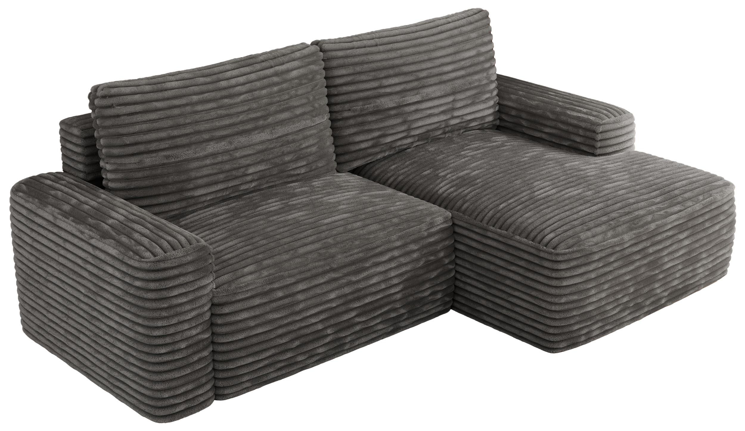 ECKSOFA BELLUNO L Dunkelgrau Cord - Rechts - Dunkelgrau/Schwarz, Textil (233/144cm) - MKS