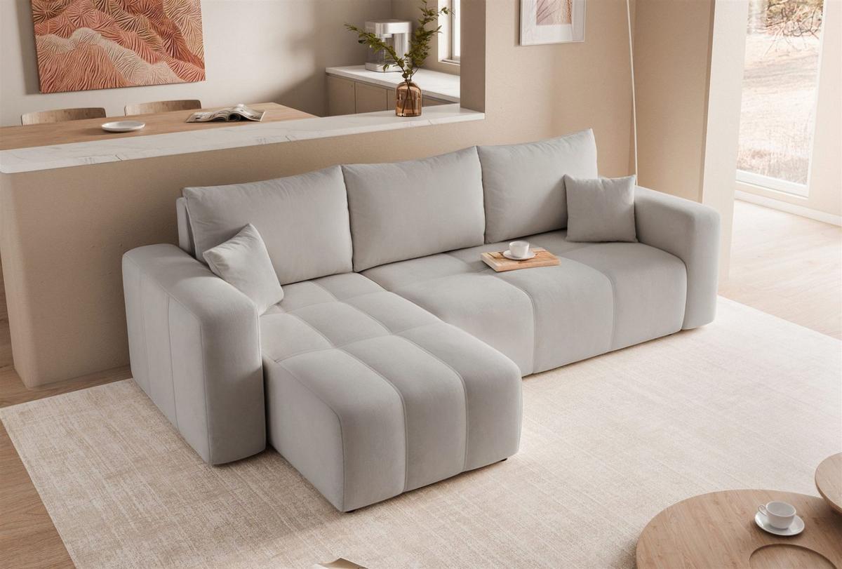 ECKSOFA Leros Mit Schlaffunktion - Hellgrau, Holzwerkstoff/Textil (248/145cm) - Fun Möbel
