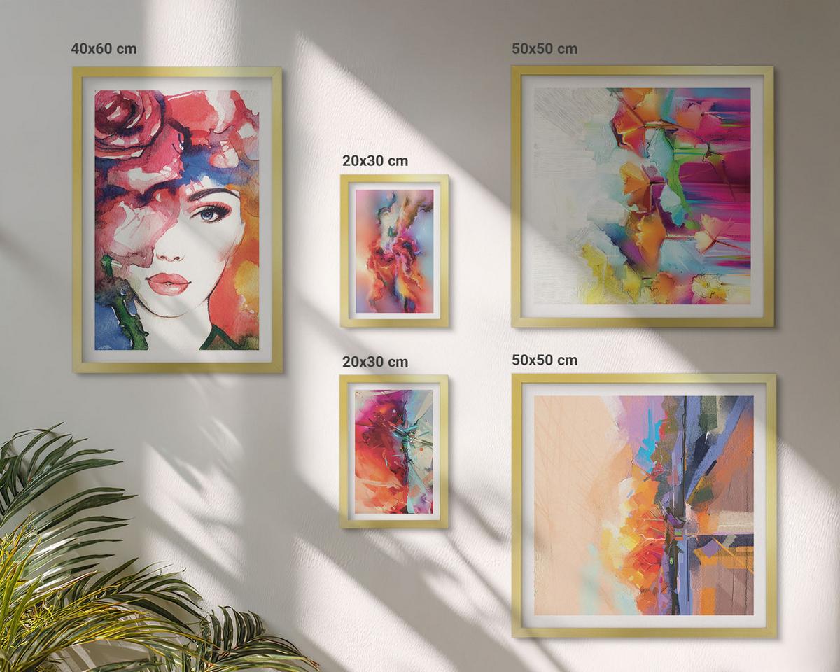 BILDER SET 5er Set - 50x50 cm & 20x30 cm & 40x60 cm Goldrahmen - Italienische Flüsse, Hügel, Straße - Goldfarben, Kunststoff (40/60cm) - TULUP