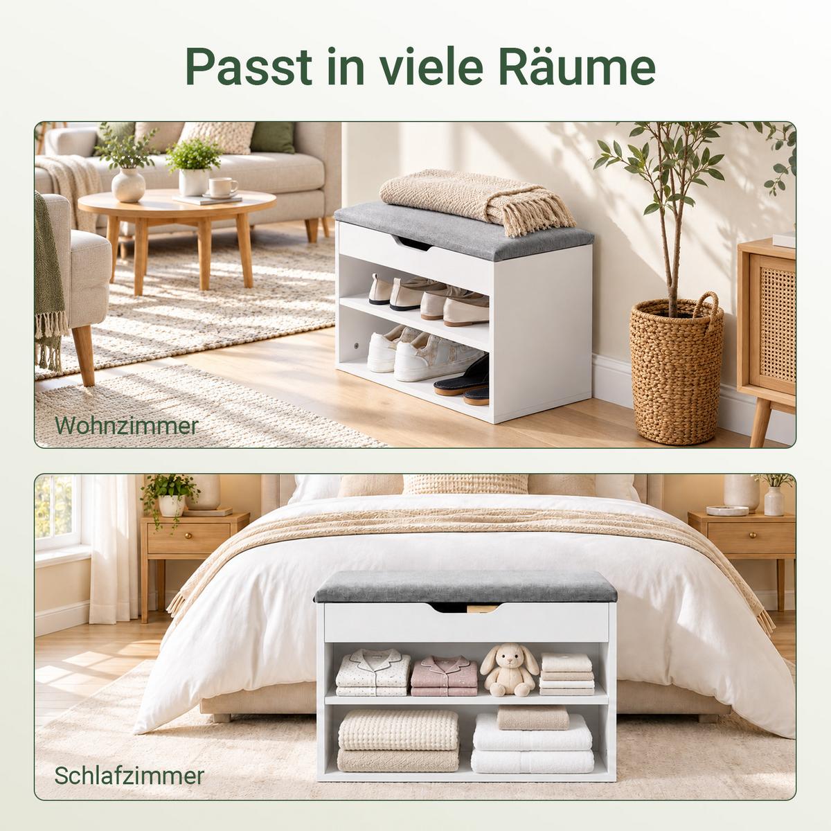 SCHUHBANK Grau - Grau, Holzwerkstoff (60/44/30cm) - SoBuy