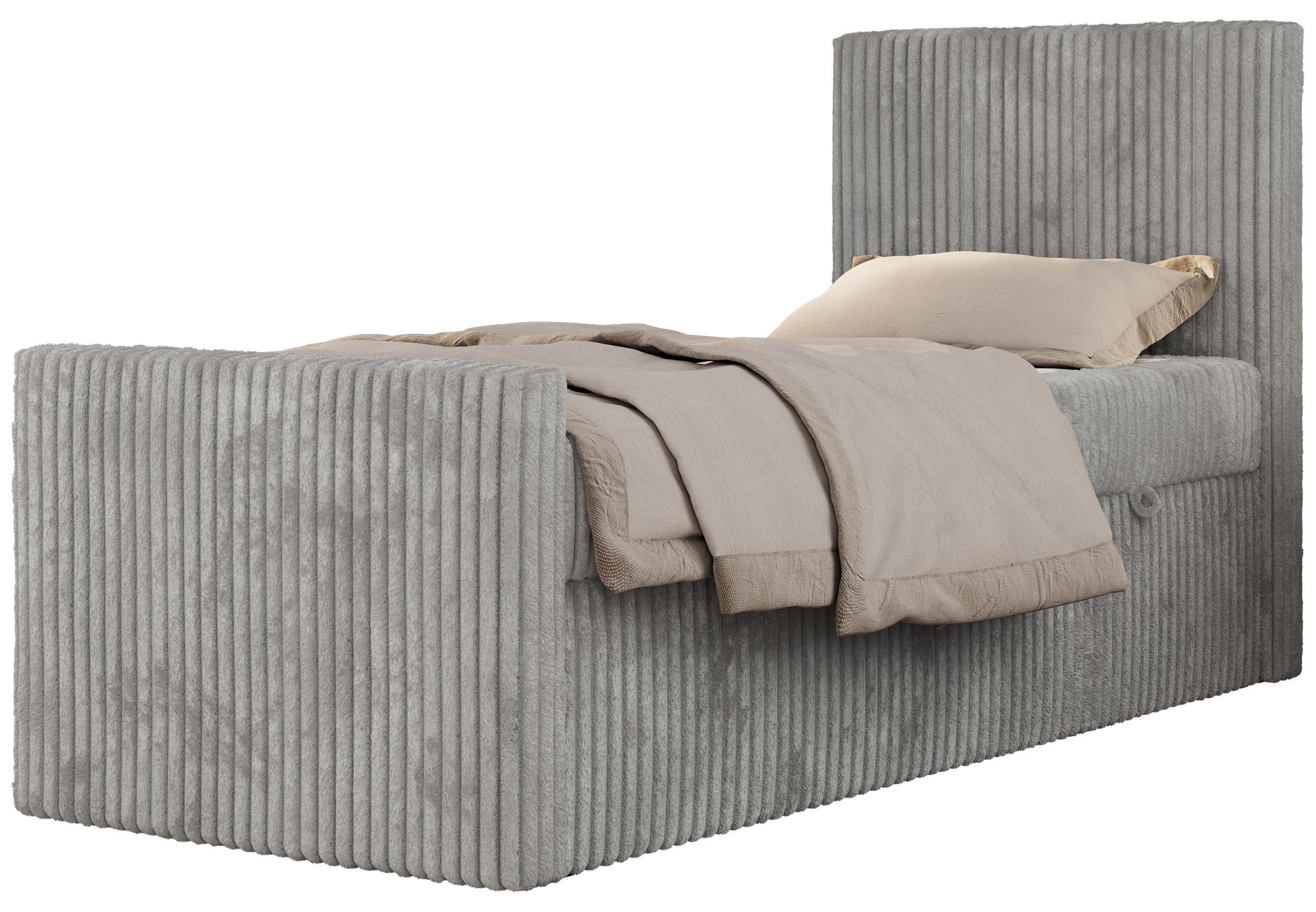 JUGENDBETT TILIO DUO 90/200 - Hellgrau Cord - H3 - Rechts Seite - Hellgrau, Textil (90/200cm) - MKS