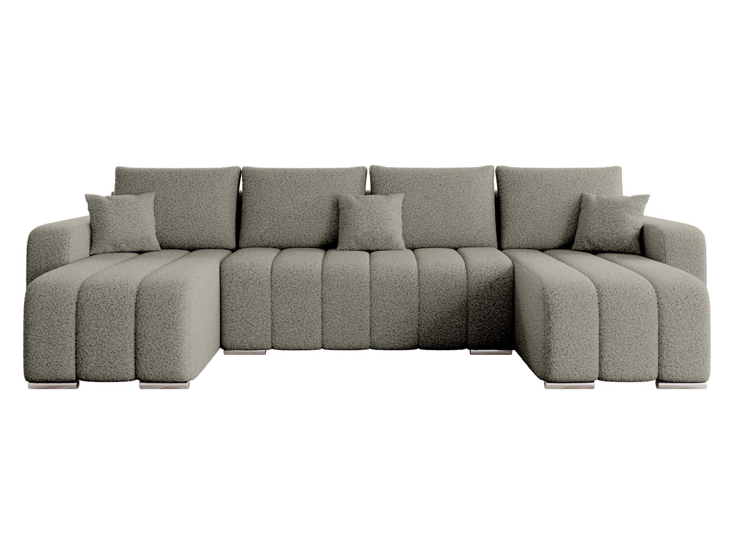 WOHNLANDSCHAFT Pufetto U Boucle - Greige/Silberfarben, Holz/Textil (313/86/147cm) - MIRJAN24