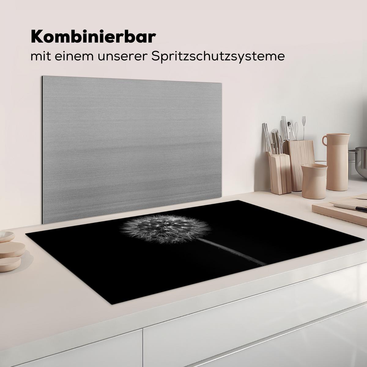 HERDABDECKPLATTE Löwenzahn - Schwarz - Floral - Botanisch Induktionsschutz 91.6x52.7 cm - Grau, Kunststoff (91.6/52.7/0.2cm) - MuchoWow