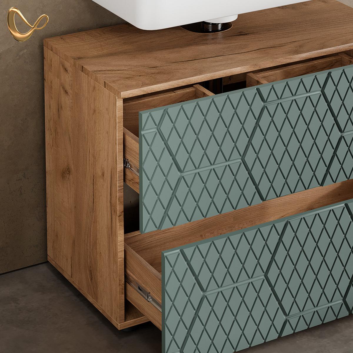 WASCHBECKENUNTERSCHRANK Ronco Grün 80 x 58.6 cm mit 2 Schubladen - Grün, Holzwerkstoff (80/58.6/41cm) - Livinity®