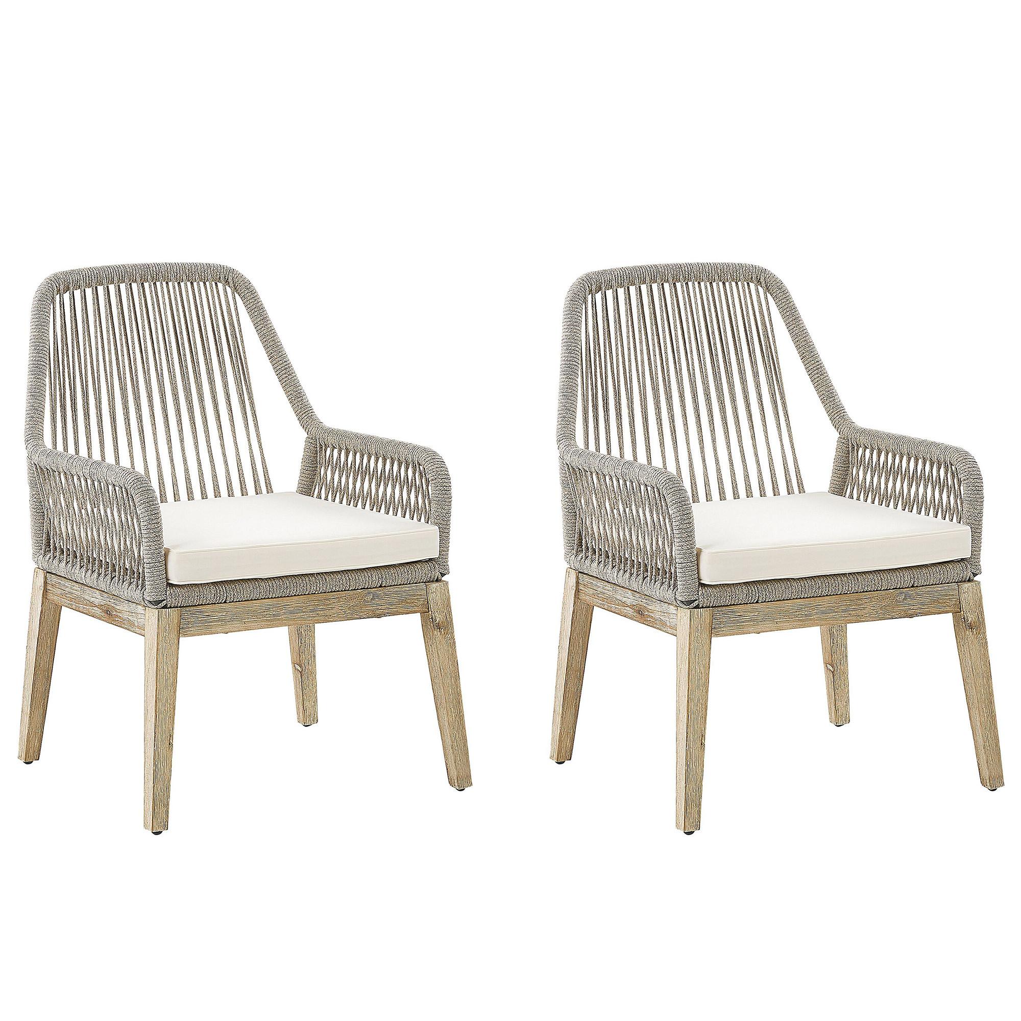 GARTENSTUHL 2er-SET Beige/heller Holzfarbton Auflagen Cremeweiß Olbia - Beige, Kunststoff (64/89/71cm) - Beliani