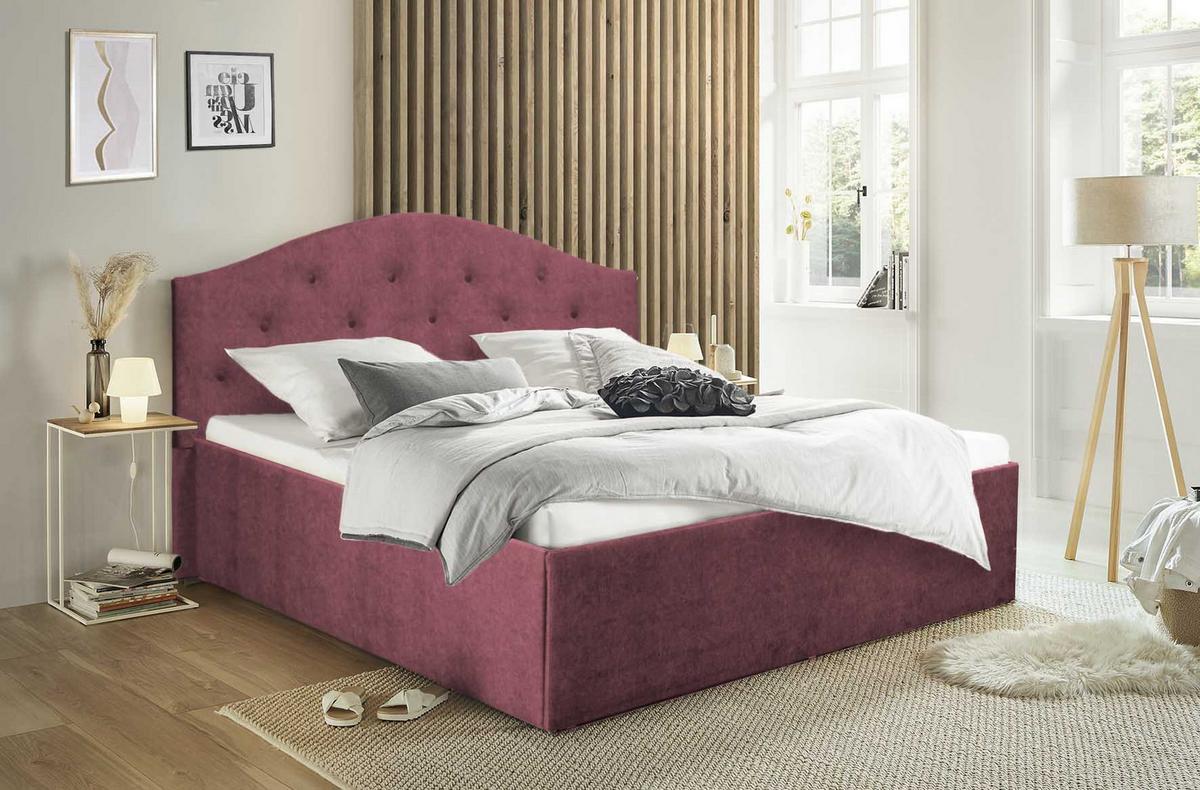 POLSTERBETT Oslo Bordeaux 180 x 200 x 40 cm Stauraum ohne hydraulische Funktion Mit hochwertiger Matratze H2 (bis 100 kg) und Lattenrost - Bordeaux, Holz (180/200cm) - Halmon Schlafkomfort Betten 