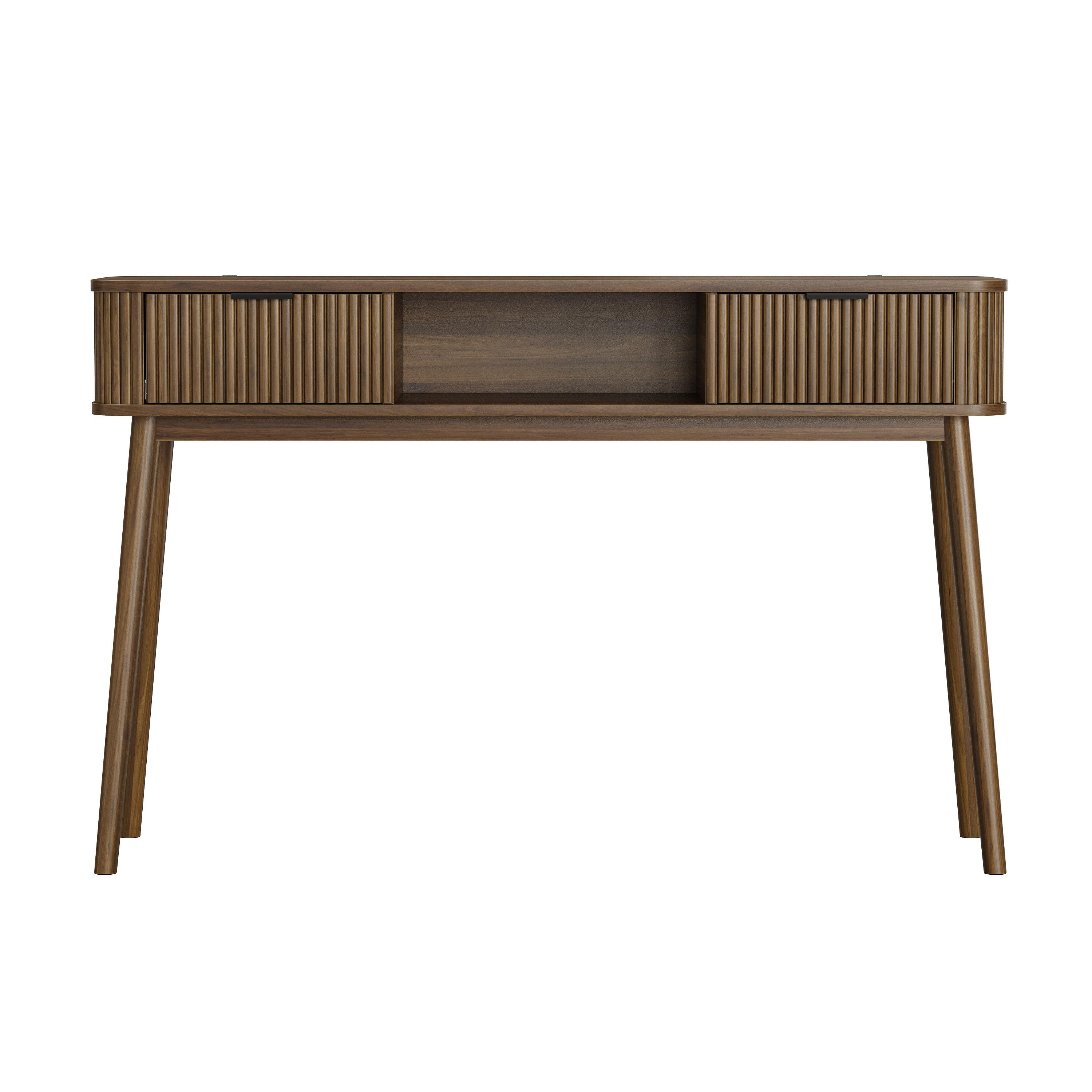 SCHREIBTISCH Mid-Century Walnuss-Optik mit 2 Schubladen & Ablage - Walnussfarben, Holzwerkstoff (35/120/77.6cm) - Urban Meuble